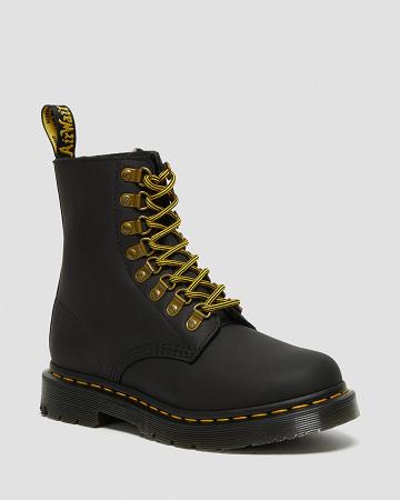 Black Women's Dr Martens 1460 Pascal DM's Wintergrip Leather Lace Up Boots | CA 185PJJ